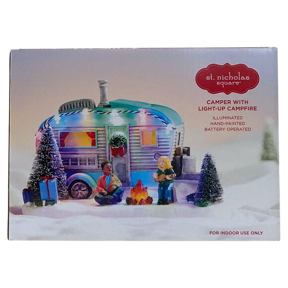 St. Nicholas Square Camper with Light-up Campfire Christmas Village Accessory - Picture 5 of 7